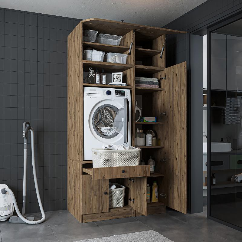 Mobile lavatrice armadio lavanderia 112xH230 con ante rovere oldwook Domus