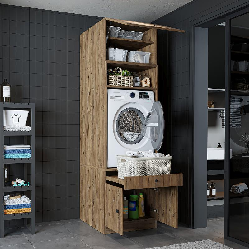 Mobile lavatrice colonna lavanderia 67xH230 con ante rovere oldwook Domus