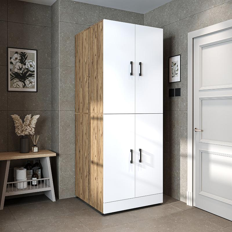 Mobile lavatrice asciugatrice armadio chiuso 70xH186 rovere bianco Clean-1
