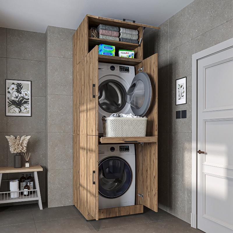 Mobile lavatrice asciugatrice armadio chiuso 70xH230 rovere oldwook Clean-2