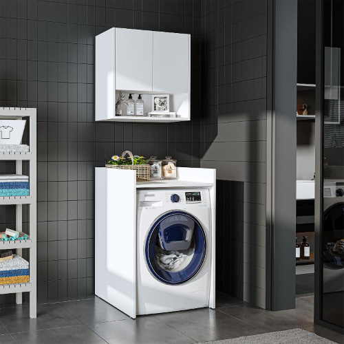 Mobile coprilavatrice moderno con pensile 65 cm bianco Nova