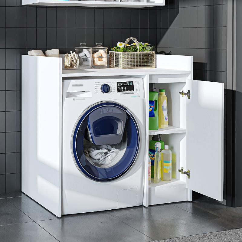 Mobile lavatrice con mobiletto reversibile 1 anta 100xH99 cm bianco Lavos