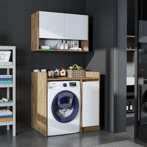 Mobile coprilavatrice moderno con mobiletto reversibile pensile sospeso 100 cm rovere bianco Nova