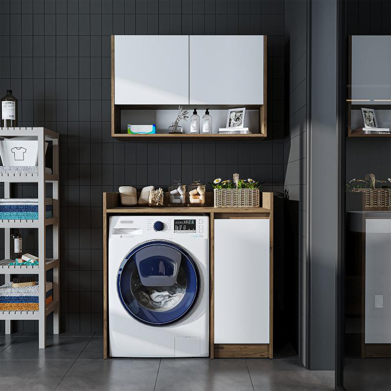 Mobile coprilavatrice moderno con mobiletto reversibile pensile sospeso 100 cm rovere bianco Nova