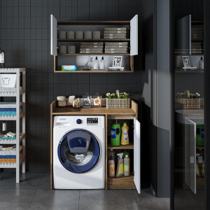 Mobile coprilavatrice moderno con mobiletto reversibile pensile sospeso 100 cm rovere bianco Nova