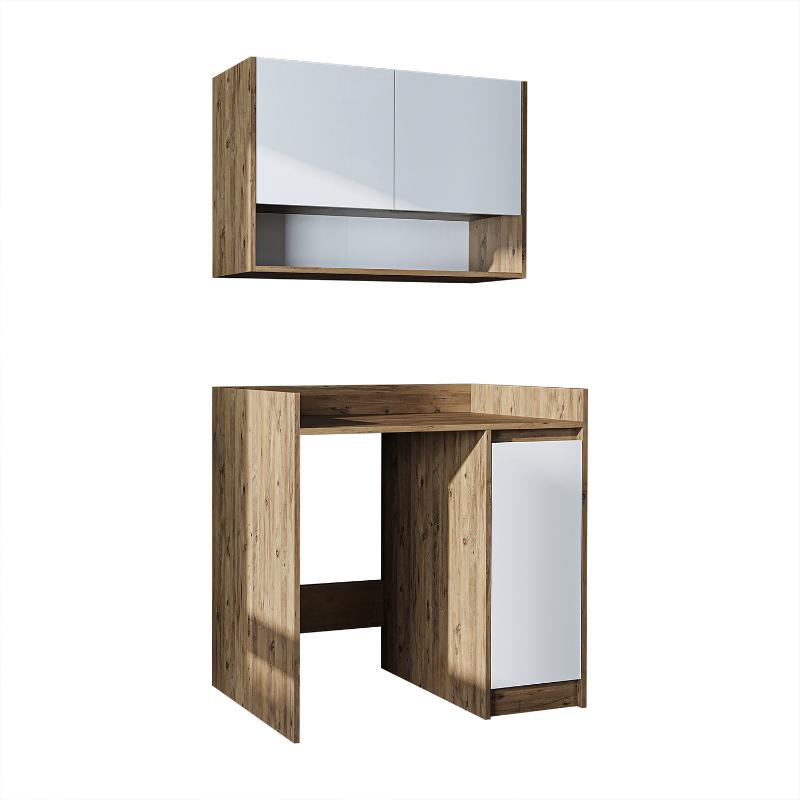 Mobile coprilavatrice moderno con mobiletto reversibile pensile sospeso 100 cm rovere bianco Nova