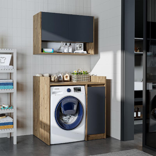 Mobile coprilavatrice moderno con mobiletto reversibile pensile sospeso 100 cm rovere antracite Nova