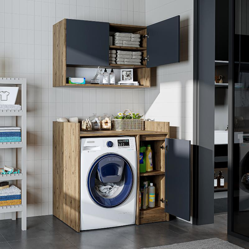 Mobile coprilavatrice moderno con mobiletto reversibile pensile sospeso 100 cm rovere antracite Nova