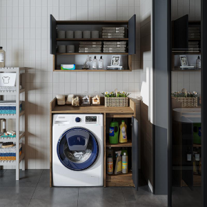 Mobile coprilavatrice moderno con mobiletto reversibile pensile sospeso 100 cm rovere antracite Nova