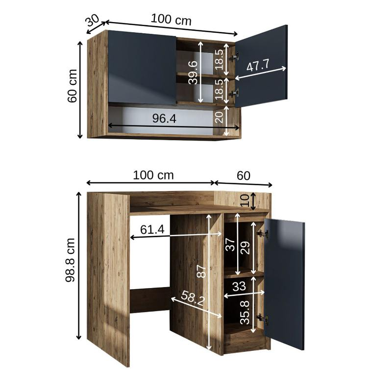 Mobile coprilavatrice moderno con mobiletto reversibile pensile sospeso 100 cm rovere antracite Nova