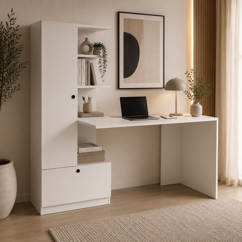 Scrivania moderna attrezzata libreria ufficio 150xH120 cm bianco Concept-S