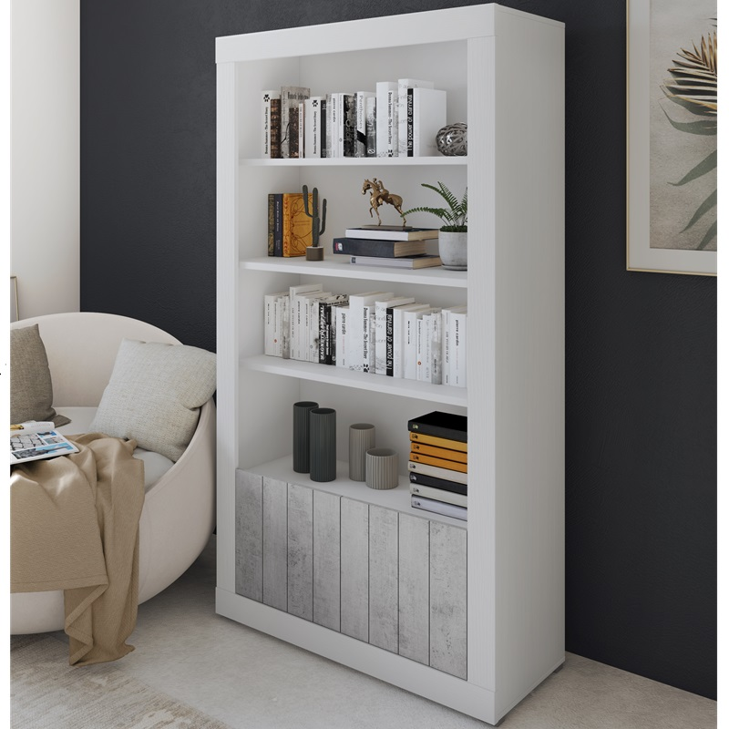 Libreria moderna 2 ante 105xH191 bianco cemento Pesaro