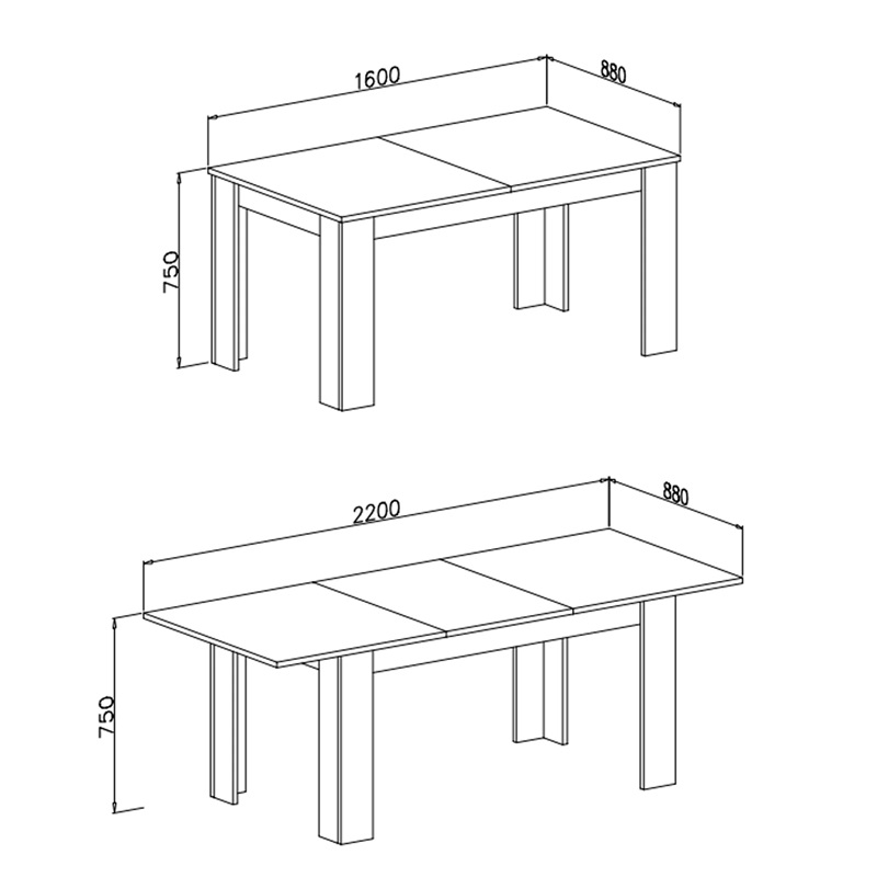 Tavolo da pranzo allungabile moderno 160/220 cm antracite Elva