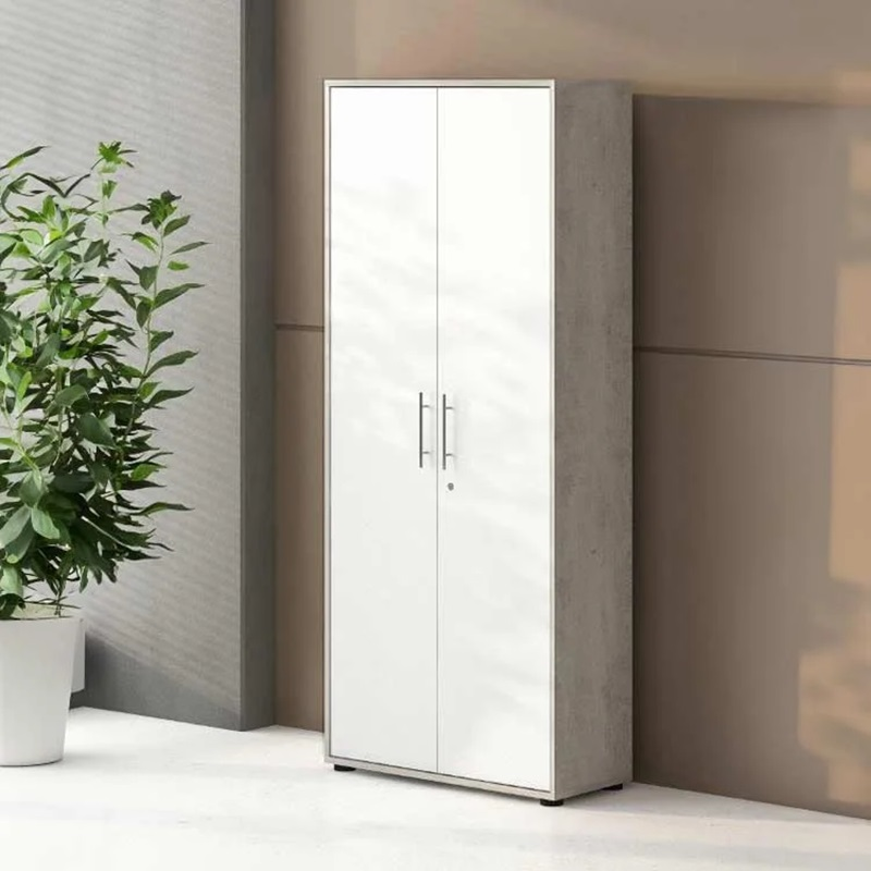 Arredo ufficio moderno completo 2 postazioni bianco grigio cemento Lux-10