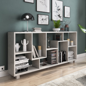 Libreria moderna a parete soggiorno reversibile 68xH161 grigio cemento Tao