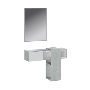 Mobile ingresso sospeso moderno specchio 100xH185 bianco grigio cemento Elora