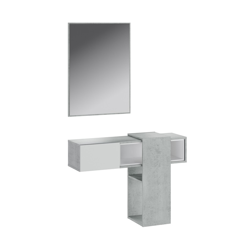 Mobile ingresso sospeso moderno specchio 100xH185 bianco grigio cemento Elora
