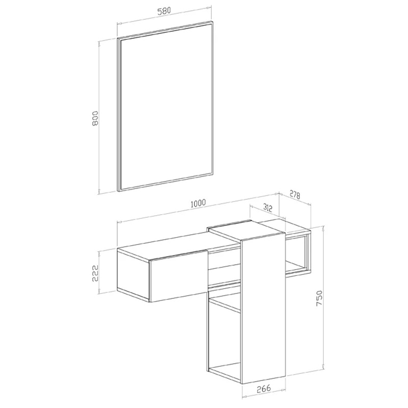 Mobile ingresso sospeso moderno specchio 100xH185 bianco grigio cemento Elora