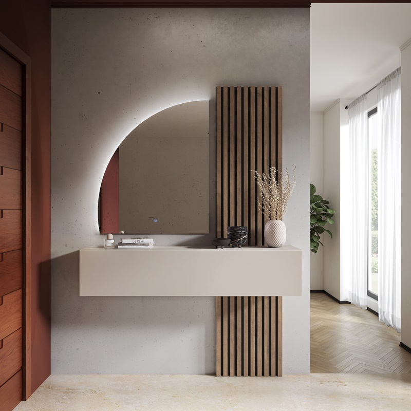 Mobile ingresso moderno sospeso specchio led 138xH200 noce beige cashmere Lumi