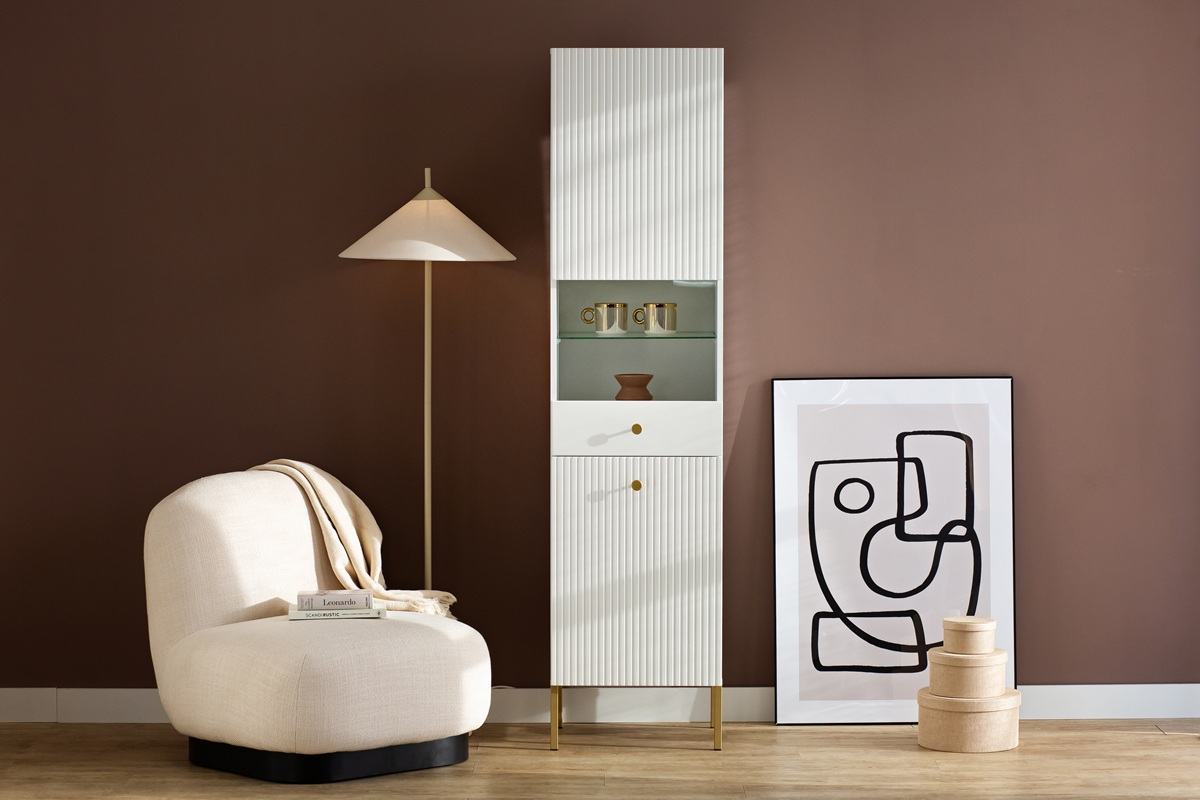 Vetrina vetrinetta moderna soggiorno 47xH193 bianco Gulia