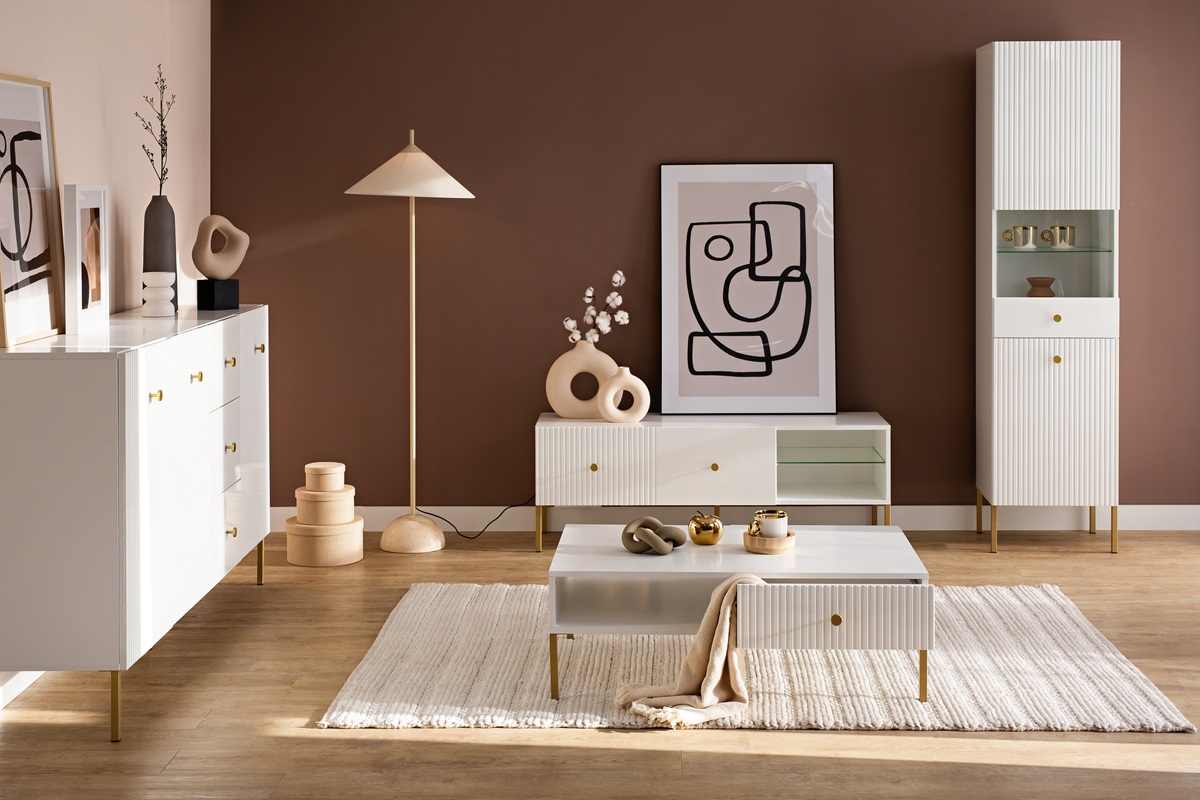 Vetrina vetrinetta moderna soggiorno 47xH193 bianco Gulia