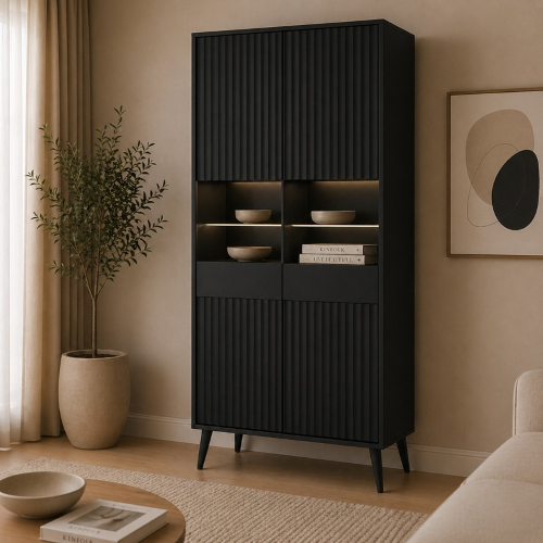 Vetrina vetrinetta moderna soggiorno 91xH193 antracite Elisir