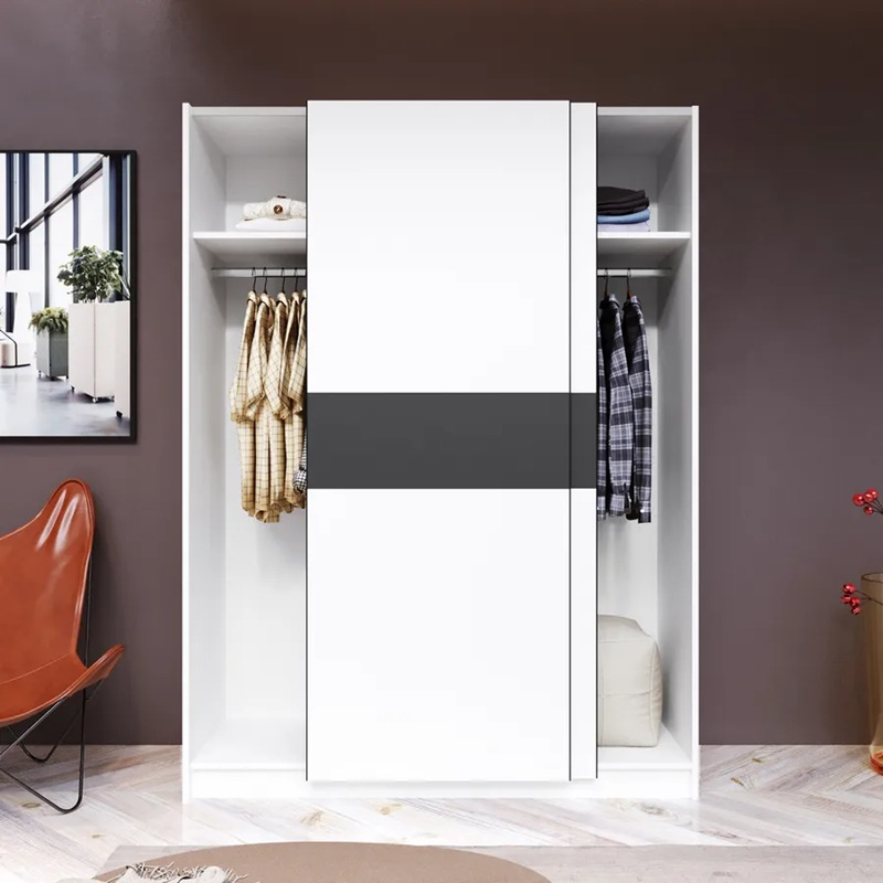 Armadio ante scorrevoli moderno 150xH205 bianco antracite Fusion