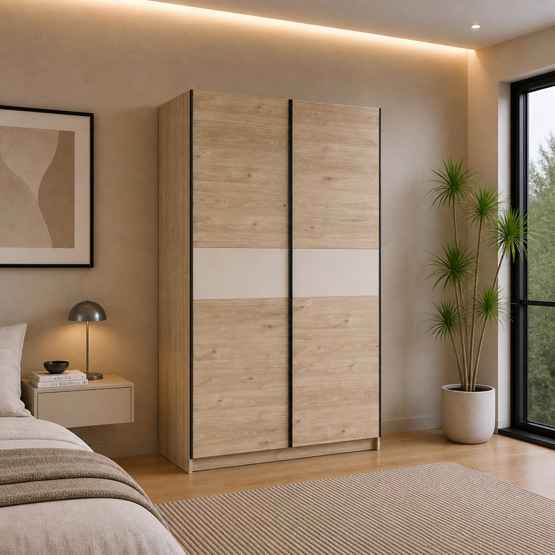 Armadio ante scorrevoli moderno 120xH205 rovere beige Fusion