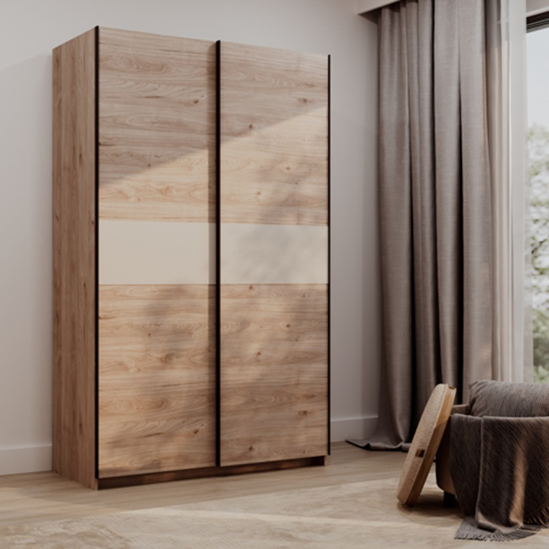 Armadio ante scorrevoli moderno 120xH205 rovere beige Fusion