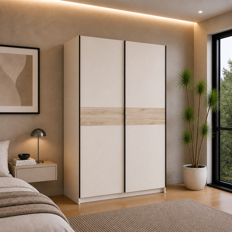 Armadio ante scorrevoli moderno 150xH205 beige rovere Fusion