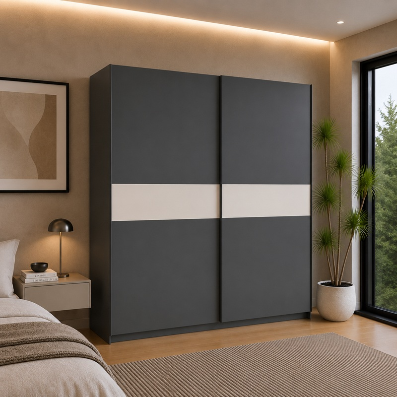 Armadio ante scorrevoli moderno 200xH205 antracite beige Fusion