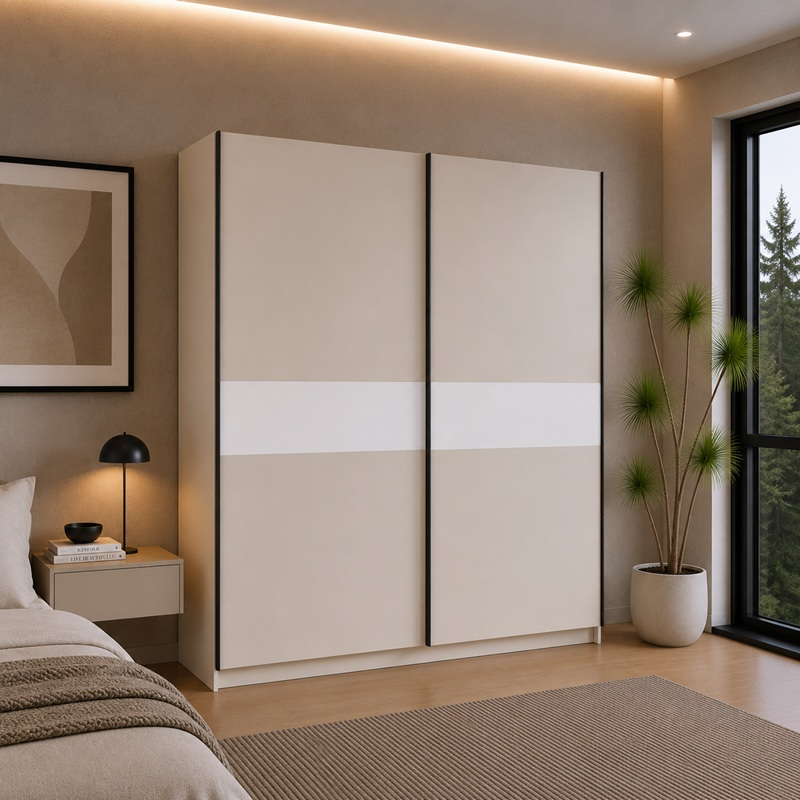 Armadio ante scorrevoli moderno 200xH205 beige bianco Fusion