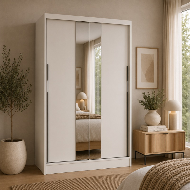 Armadio ante scorrevoli con specchio moderno 120xH200 beige Pola