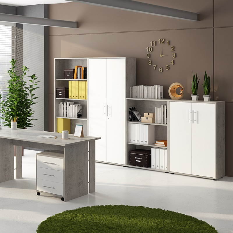 Armadio ufficio due ante con serratura moderno 78xH188 bianco grigio cemento Lux