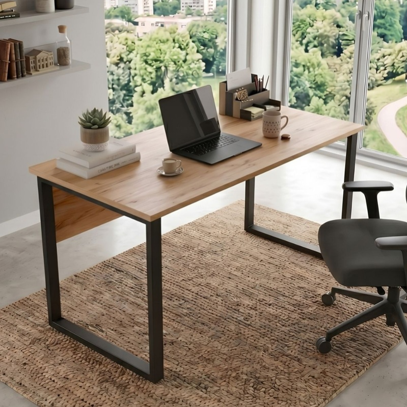 Scrivania ufficio moderna lineare gambe metallo 140xH75 rovere nero Vertice
