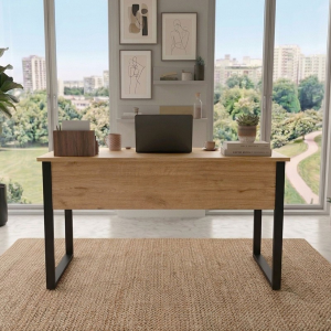 Scrivania ufficio moderna lineare gambe metallo 140xH75 rovere nero Vertice