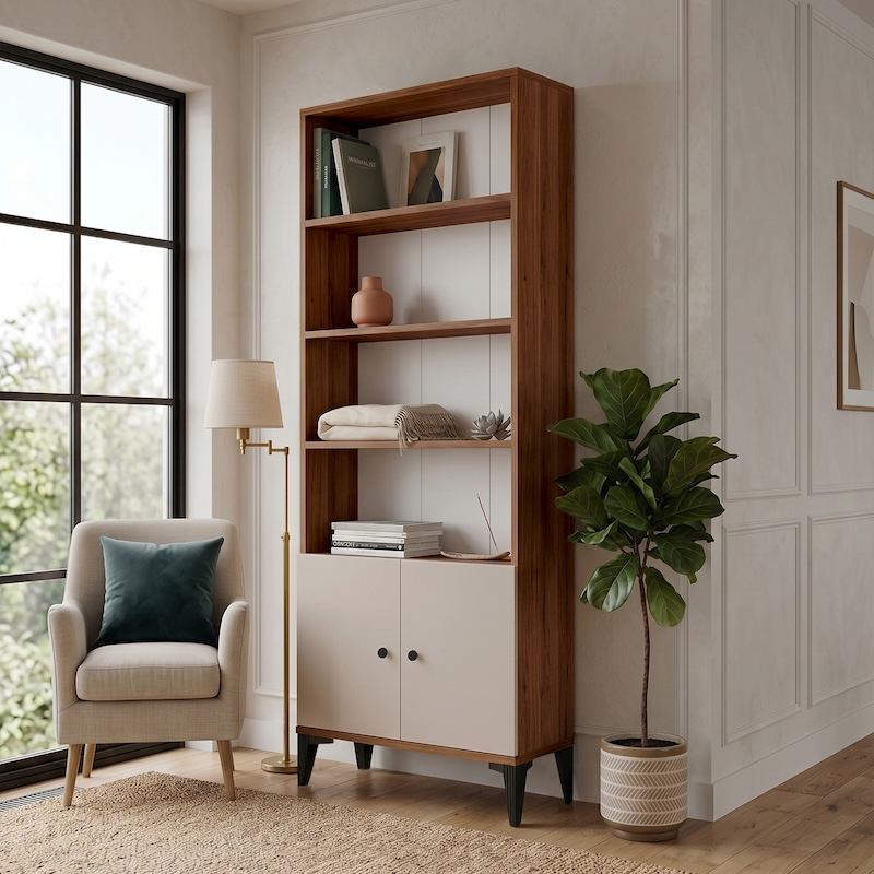 Libreria moderna salotto con ante 75xH178 noce beige Luco
