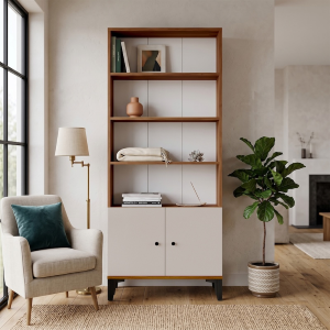 Libreria moderna salotto con ante 75xH178 noce beige Luco