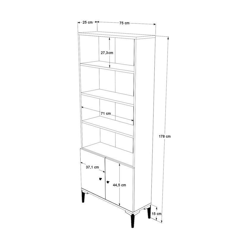Libreria moderna salotto con ante 75xH178 noce beige Luco