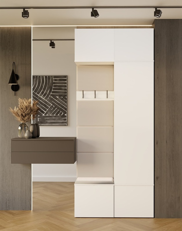 Mobile ingresso moderno 100xH238 cm specchio cassapanca bianco Berlino