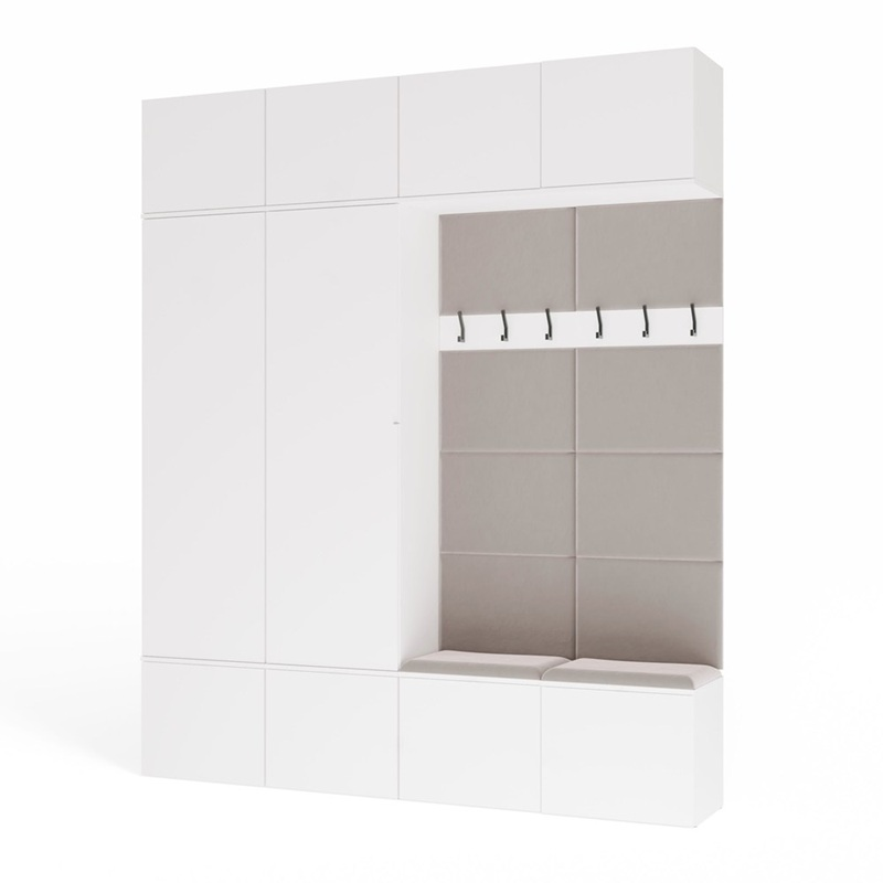 Mobile ingresso moderno 200xH238 cm cassapanca bianco Berlino