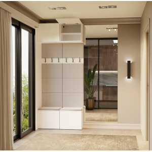 Mobile ingresso moderno 100xH238 cm appendiabiti cassapanca bianco Berlino