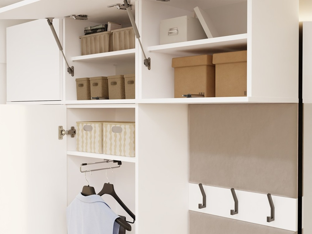 Mobile ingresso moderno 100xH238 cm appendiabiti cassapanca bianco Berlino