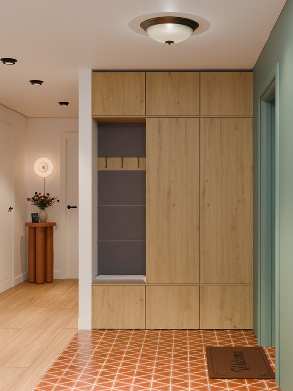 Mobile ingresso moderno 150xH238 cm doppio armadio cassapanca quercia Berlino