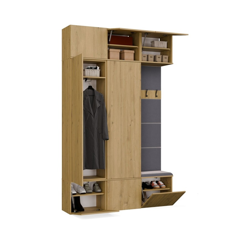 Mobile ingresso moderno 150xH238 cm doppio armadio cassapanca quercia Berlino