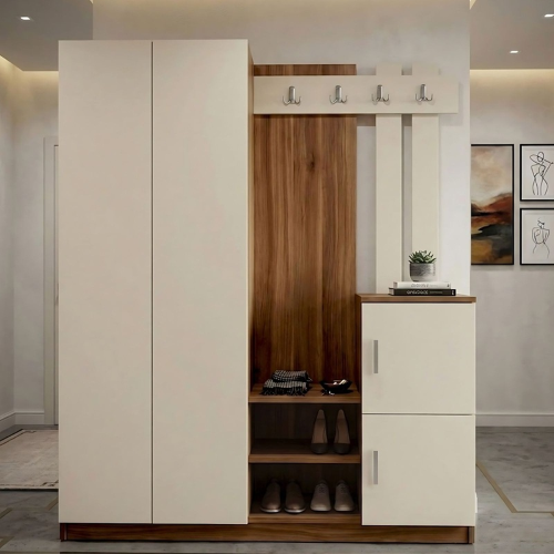 Mobile ingresso moderno 147xH180 cm appendiabiti noce beige Belfast-2