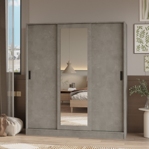 Armadio 3 ante scorrevoli specchio moderno 160xH180 grigio cemento Gima