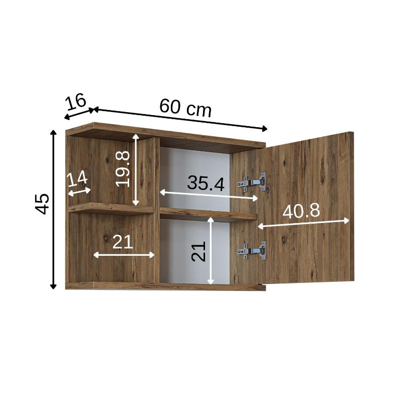 Specchio bagno contenitore 1 anta 60xH45 rovere Cascade