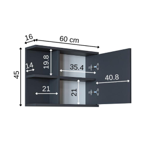 Specchio bagno contenitore 1 anta 60xH45 antracite Cascade
