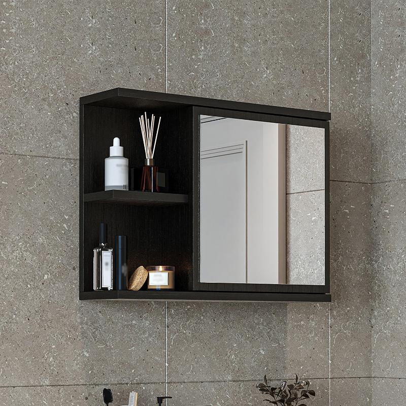 Specchio bagno contenitore 1 anta 60xH45 nero Cascade